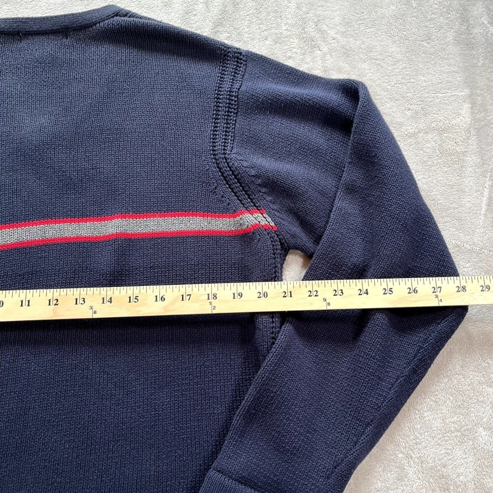 Y2K Nautica V-Neck Sweater M Navy Blue Striped Cotton Knit Coastal Transitional - Picture 8 of 9